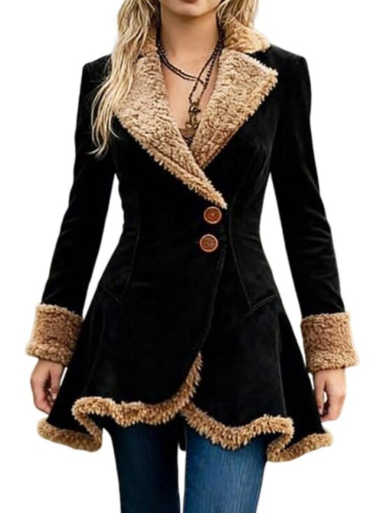 Jackets & Blazers - Women's Black Faux Leather Long Sleeve Casual Outfits Slim Fit Fleece Jackets